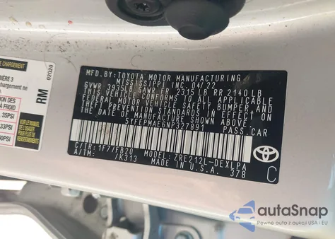 2022 Toyota Corolla Le из США, поврежденный, VIN 5YFEPMAE6NP327891